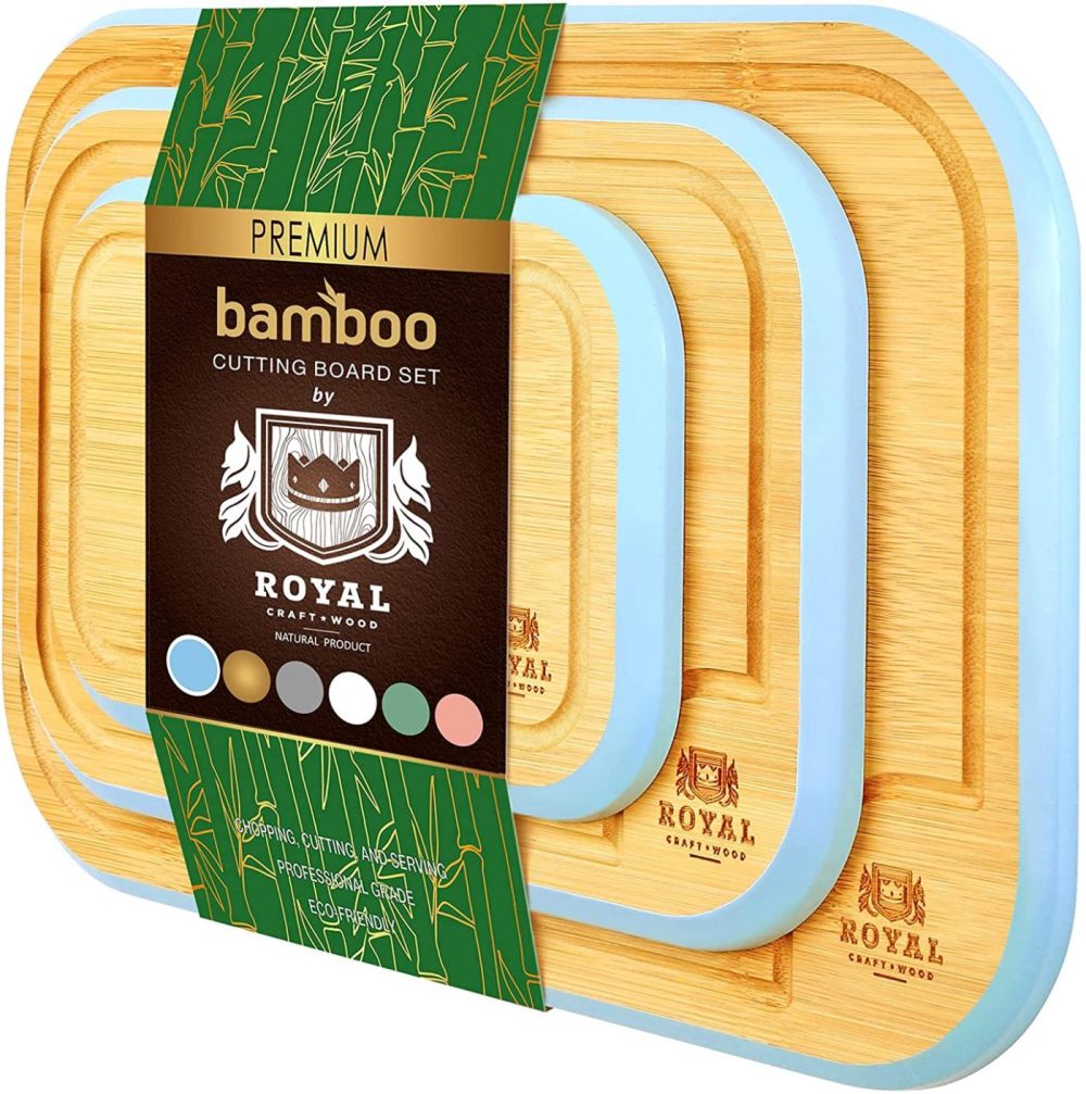 Kitchen & Dining |  Bamboo Cutting Board Set With Juice Groove (3 Pieces) – Kitchen Chopping Board For Meat (Cutting Board) Cheese And Vegetables (Blue) Cutlery & Knife Accessories Blue