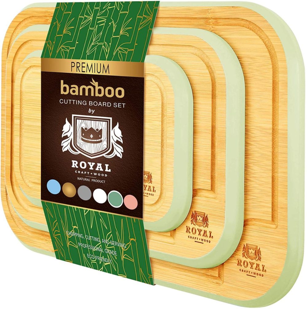 Kitchen & Dining |  Bamboo Cutting Board Set With Juice Groove (3 Pieces) – Kitchen Chopping Board For Meat (Cutting Board) Cheese And Vegetables (Green) Cutlery & Knife Accessories Cutlery & Knife Accessories