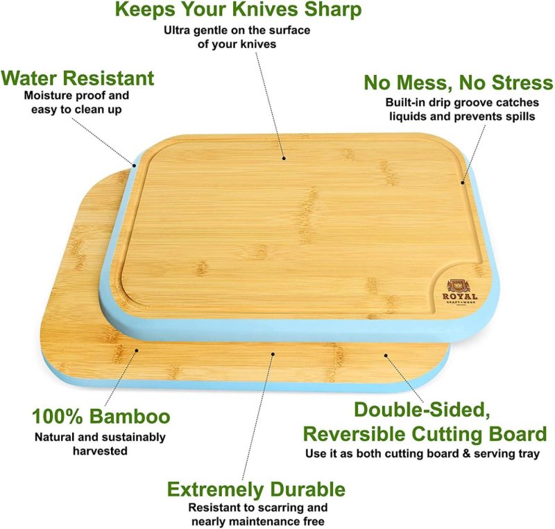 Kitchen & Dining |  Bamboo Cutting Board Set With Juice Groove (3 Pieces) – Kitchen Chopping Board For Meat (Cutting Board) Cheese And Vegetables (Green) Cutlery & Knife Accessories Cutlery & Knife Accessories