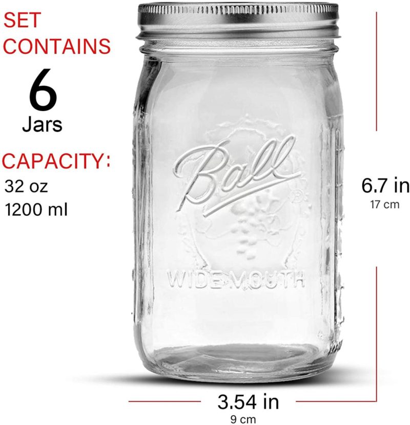 Kitchen & Dining |  Bedoo Wide Mouth Mason Jars 32 Oz With Lids And Bands 6 Pack, Quart Mason Jars With Airtight Lids , Clear Glass Mason Jars (Set Of 6) (Wide Mouth) Cookware Bedoo