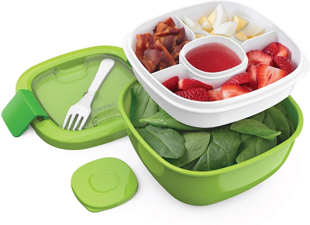 Kitchen & Dining |  Bentgo Salad – Stackable Lunch Container With Large 54-Oz Salad Bowl, 4-Compartment Bento-Style Tray For Toppings, 3-Oz Sauce Container For Dressings, Built-In Reusable Fork & Bpa-Free (Green) Home Decor & Cleaning Bentgo