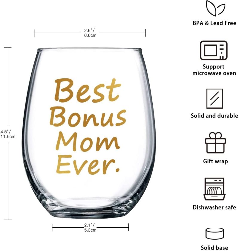 Kitchen & Dining |  Best Bonus Mom Ever Wine Glass Bonus Mom Gifts Bonus Mom Wine Glass Birthday Mothers Day Christmas Gifts For Mom From Daughter Wine Kids Son With Gift Box Thicken 15 Ounce Bar Tools & Drinkware Bar Tools & Drinkware