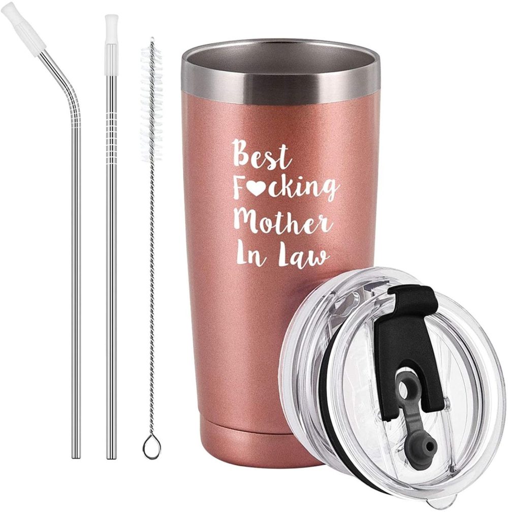 Kitchen & Dining |  Best Mother In Law Travel Tumbler, 20Oz Stainless Steel Insulated Tumbler With Straws, Rose Gold Bar Tools & Drinkware Bar Tools & Drinkware