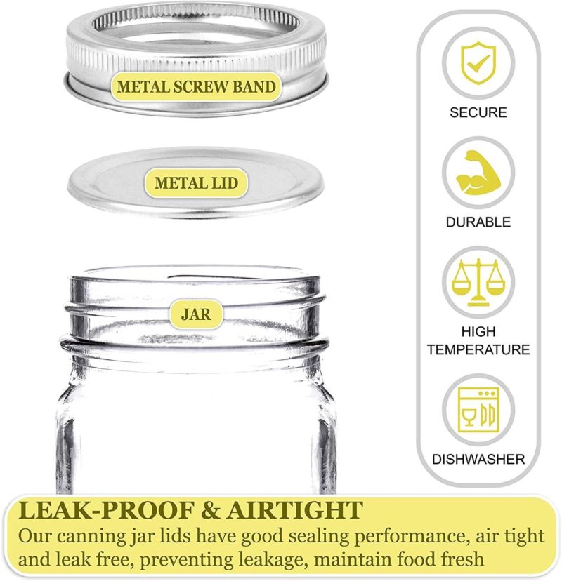 Kitchen & Dining |  Blisset Canning Lids Regular Mouth, Tinplate Secure Canning Caps, Food-Grade Silicone Ring Good Sealing Performance- Airtight And Leak Proof For Mason Jars(100 Pcs） Cookware Blisset