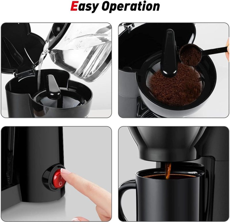 Kitchen & Dining |  Bonsenkitchen Mini Coffee Maker With Ceramics Mug, Compact One Cup Drip Coffee Machine With Durable Reusable Filter, Portable Coffee Brewer For Home And Office Coffee, Tea & Espresso Appliances Bonsenkitchen