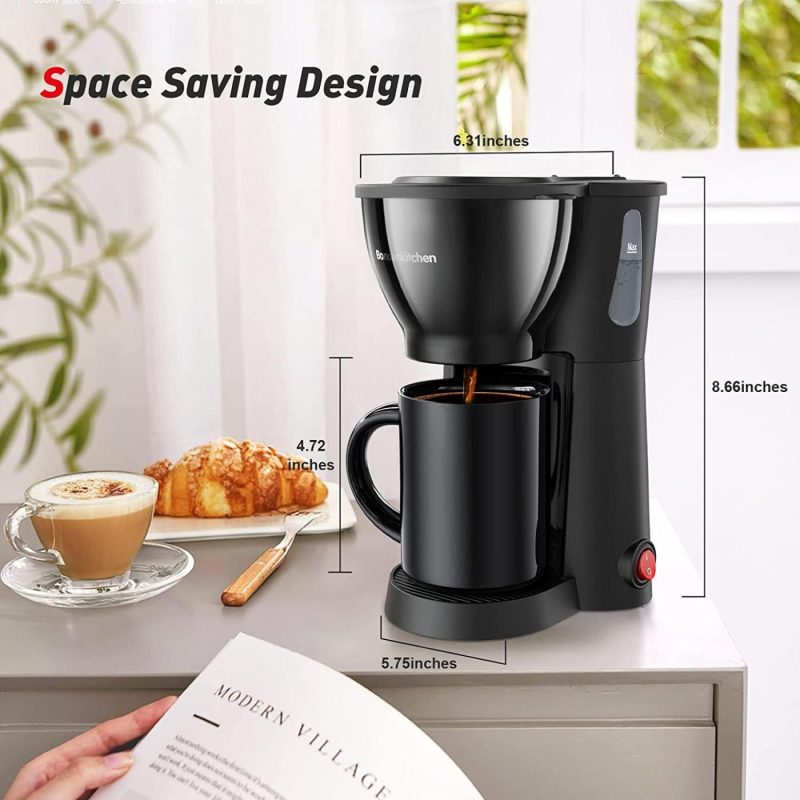 Kitchen & Dining |  Bonsenkitchen Mini Coffee Maker With Ceramics Mug, Compact One Cup Drip Coffee Machine With Durable Reusable Filter, Portable Coffee Brewer For Home And Office Coffee, Tea & Espresso Appliances Bonsenkitchen