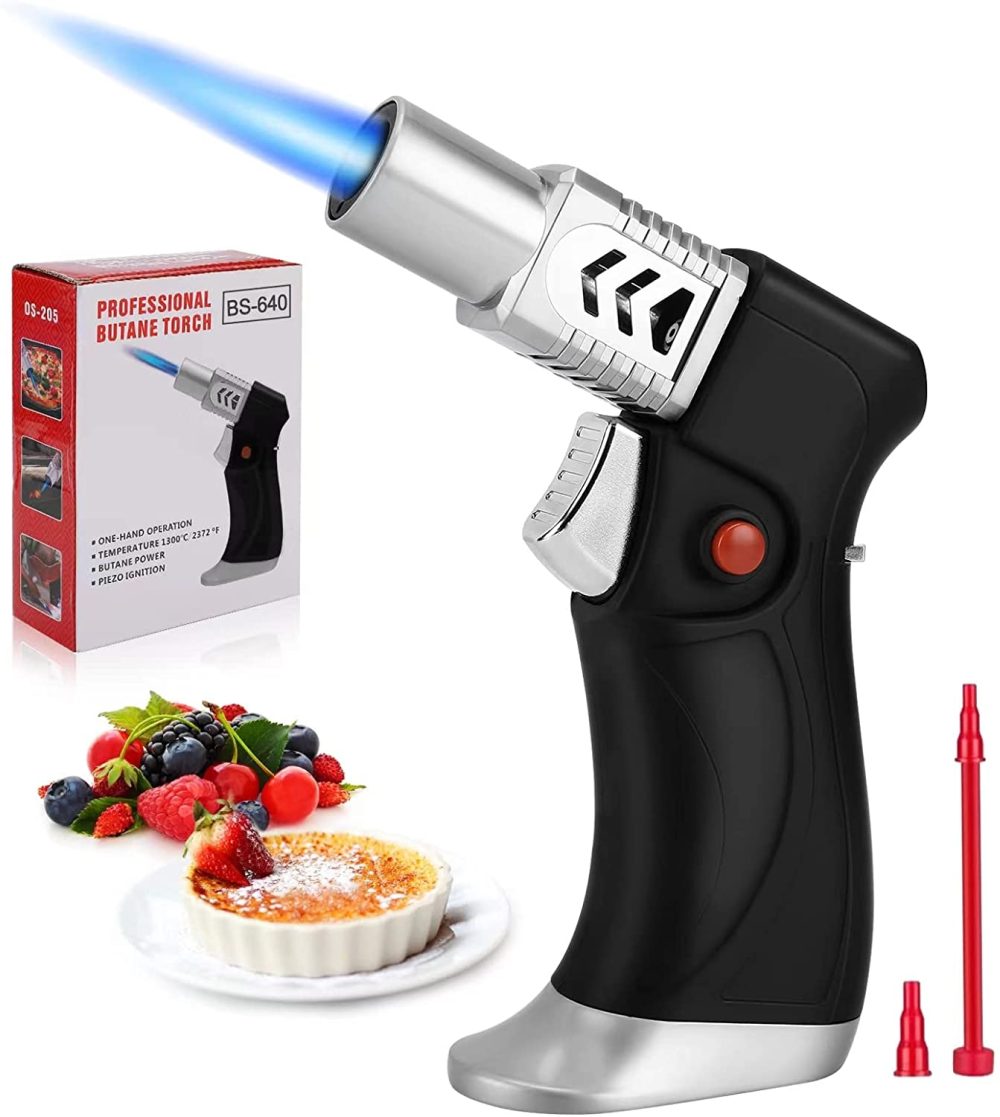 Kitchen & Dining |  Butane Torch, Professional Refillable Kitchen Cooking Torch, One-Hand Blow Torch With Adjustable Flame, Mini Torch For Desserts, Creme Brulee, Bbq And Baking Bakeware Bakeware