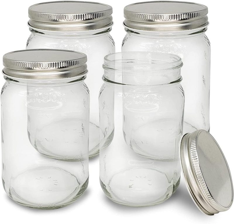 Kitchen & Dining |  Cami Cami Mason Jars 16Oz (Set Of 4 Pack) ,With Silver Metal Lids, Mason Jars, Ideal For Jam, Honey, Spices, Sauces, Baby Food, Favors, Candles, Desserts, Candies,Nuts, Crafts Etc (Set Of 4 Pack) Cookware Cookware