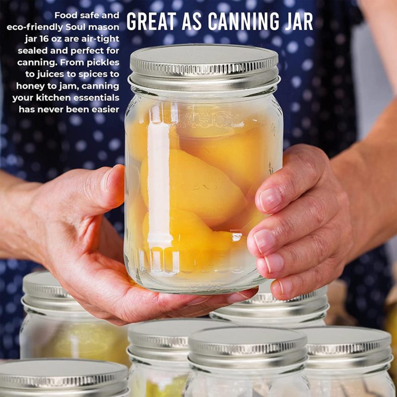 Kitchen & Dining |  Cami Cami Mason Jars 16Oz (Set Of 4 Pack) ,With Silver Metal Lids, Mason Jars, Ideal For Jam, Honey, Spices, Sauces, Baby Food, Favors, Candles, Desserts, Candies,Nuts, Crafts Etc (Set Of 4 Pack) Cookware Cookware