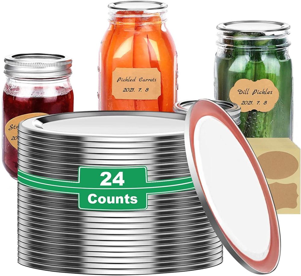 Kitchen & Dining |  Canning Lids Wide Mouth, 24-Count Bulk Ball Canning Jar Lids For Ball Kerr Large Wide Mouth Mason Jars – Split-Type Metal Wide Mouth Mason Jar Lids – Food Grade Material (86Mm, Silver, 24Pcs Label ) Cookware Cookware