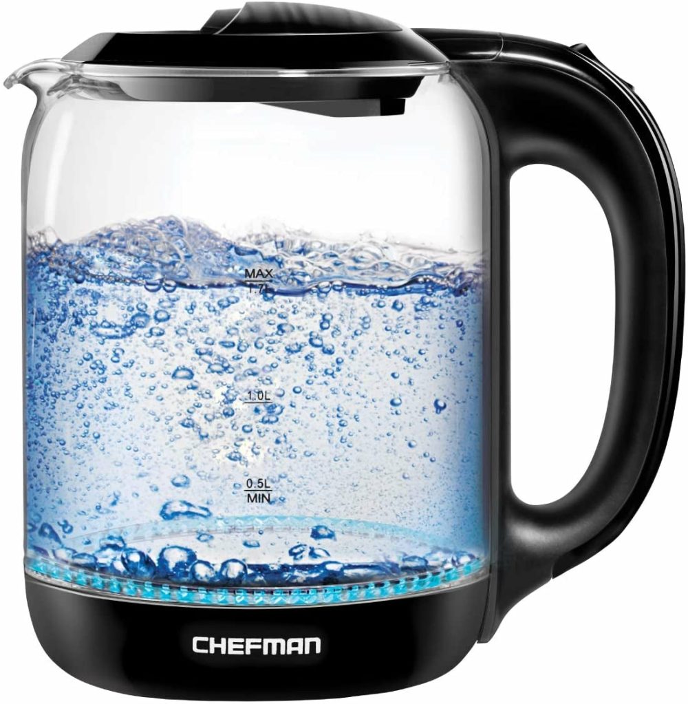 Kitchen & Dining |  Chefman 1.7 Liter Electric Glass Tea Kettle, Fast Hot Water Boiler, One Touch Operation, Boils 7 Cups, Swivel Base & Cordless Pouring, Auto Shut-Off Coffee, Tea & Espresso Appliances Chefman