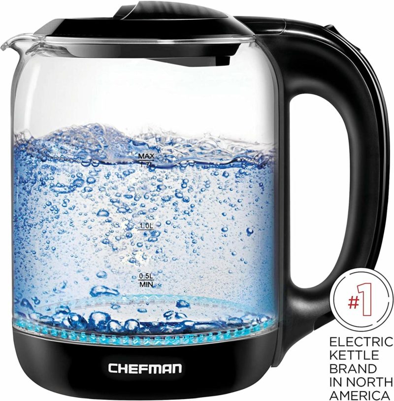 Kitchen & Dining |  Chefman 1.7 Liter Electric Glass Tea Kettle, Fast Hot Water Boiler, One Touch Operation, Boils 7 Cups, Swivel Base & Cordless Pouring, Auto Shut-Off Coffee, Tea & Espresso Appliances Chefman