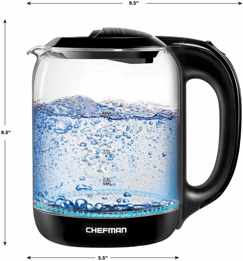 Kitchen & Dining |  Chefman 1.7 Liter Electric Glass Tea Kettle, Fast Hot Water Boiler, One Touch Operation, Boils 7 Cups, Swivel Base & Cordless Pouring, Auto Shut-Off Coffee, Tea & Espresso Appliances Chefman