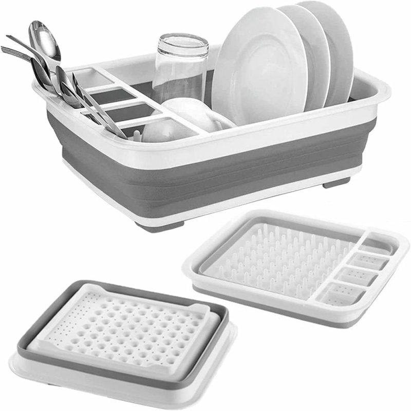 Kitchen & Dining |  Collapsible Dish Drying Rack – Popup And Collapse For Easy Storage, Drain Water Directly Into The Sink, Room For Eight Large Plates, Sectional Home Decor & Cleaning Kitchen & Dining