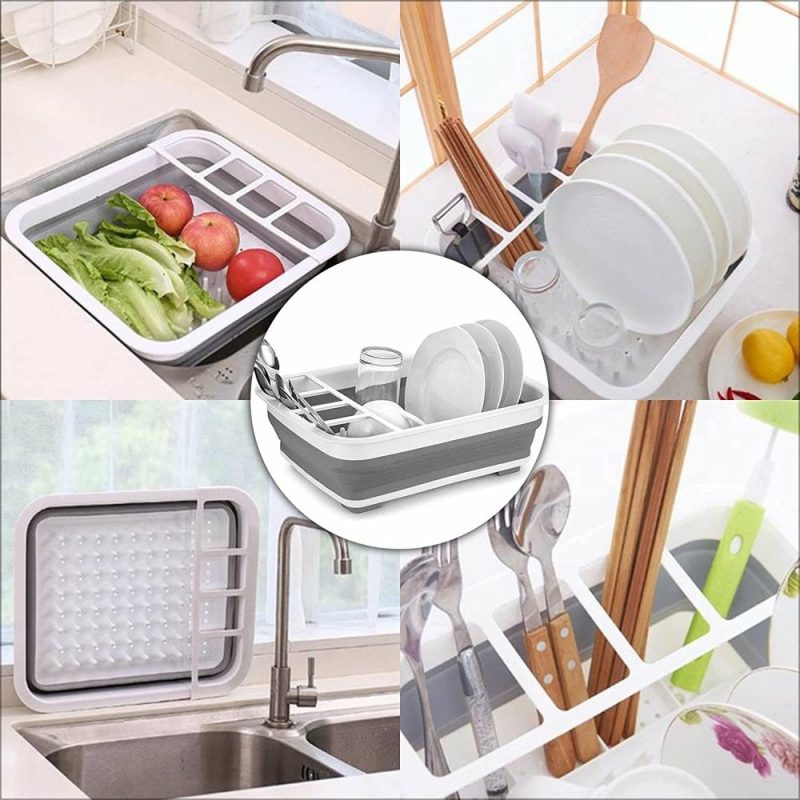 Kitchen & Dining |  Collapsible Dish Drying Rack – Popup And Collapse For Easy Storage, Drain Water Directly Into The Sink, Room For Eight Large Plates, Sectional Home Decor & Cleaning Kitchen & Dining