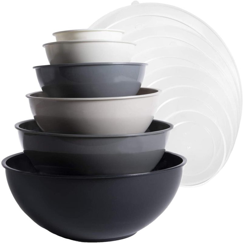 Kitchen & Dining |  Cook With Color Mixing Bowls With Lids – 12 Piece Plastic Nesting Bowls Set Includes 6 Prep Bowls And 6 Lids, Microwave Safe Mixing Bowl Set (Black Ombre) Bakeware Bakeware