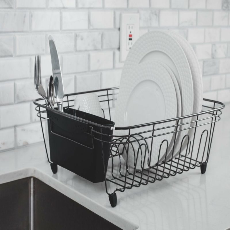 Kitchen & Dining |  Deluxe Small Dish Drainer, Black Chrome Home Decor & Cleaning Kitchen & Dining