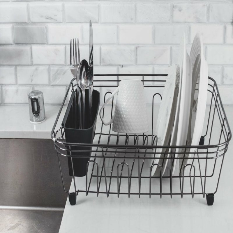 Kitchen & Dining |  Deluxe Small Dish Drainer, Black Chrome Home Decor & Cleaning Kitchen & Dining