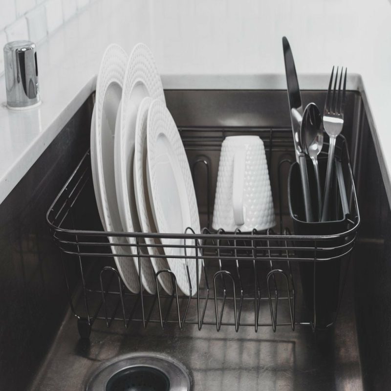 Kitchen & Dining |  Deluxe Small Dish Drainer, Black Chrome Home Decor & Cleaning Kitchen & Dining