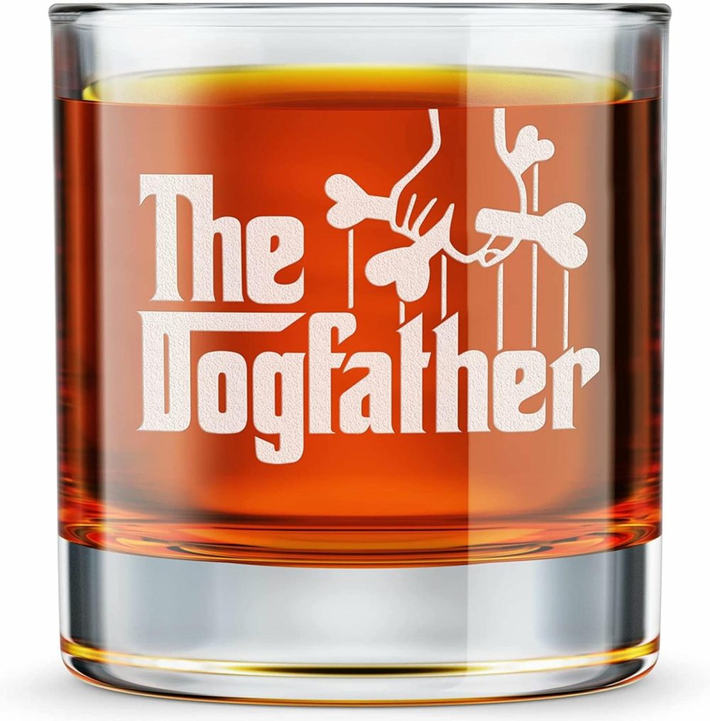 Kitchen & Dining |  Dog Dad Gifts – The Dogfather – Etched 10.25 Whiskey Rocks Glass Bar Tools & Drinkware Bar Tools & Drinkware