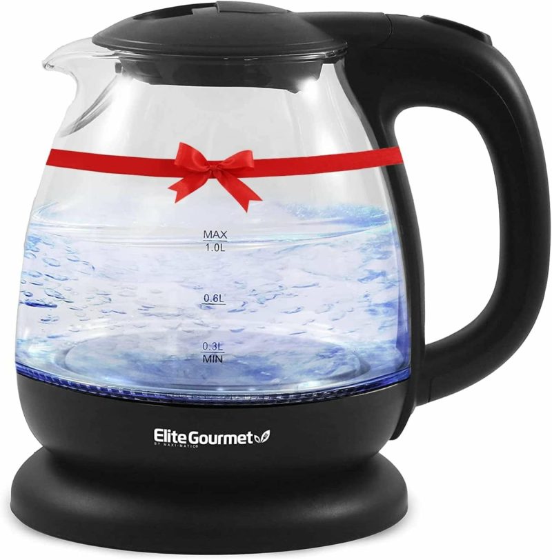 Kitchen & Dining |  Electric 1.0L Bpa-Free Glass Kettle Cordless 360° Base, Stylish Blue Led Interior, Handy Auto Shut-Off Function – Quickly Boil Water For Tea & More Coffee, Tea & Espresso Appliances black