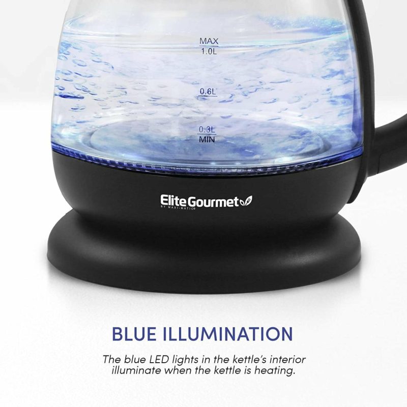 Kitchen & Dining |  Electric 1.0L Bpa-Free Glass Kettle Cordless 360° Base, Stylish Blue Led Interior, Handy Auto Shut-Off Function – Quickly Boil Water For Tea & More Coffee, Tea & Espresso Appliances black