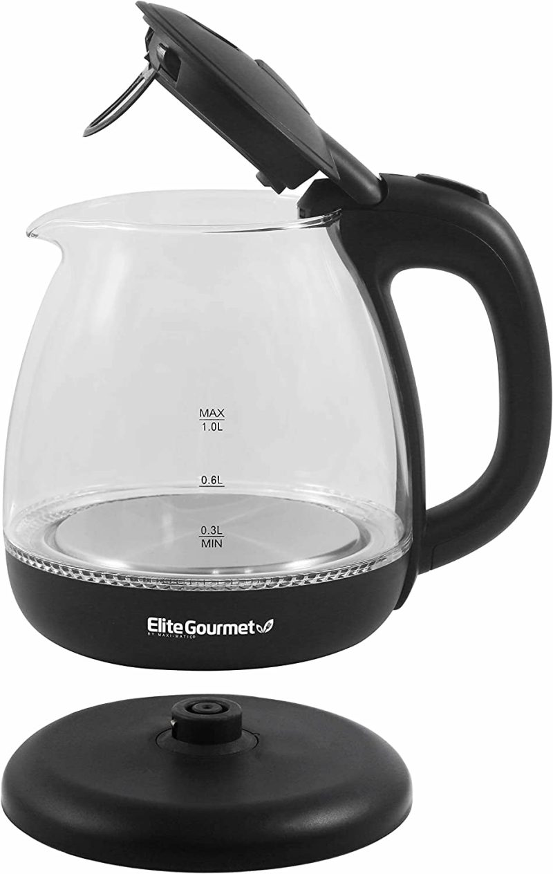 Kitchen & Dining |  Electric 1.0L Bpa-Free Glass Kettle Cordless 360° Base, Stylish Blue Led Interior, Handy Auto Shut-Off Function – Quickly Boil Water For Tea & More Coffee, Tea & Espresso Appliances black