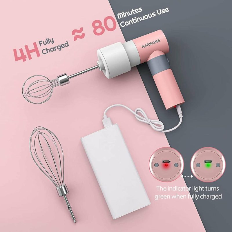 Kitchen & Dining |  Electric Whisk, Small Hand Mixer Kitchen Egg Beater Stirrer With 2 Speeds 2 Whisks Usb Rechargeable, Pink Home Decor & Cleaning Guardloop