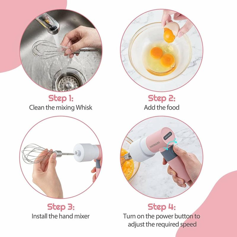 Kitchen & Dining |  Electric Whisk, Small Hand Mixer Kitchen Egg Beater Stirrer With 2 Speeds 2 Whisks Usb Rechargeable, Pink Home Decor & Cleaning Guardloop