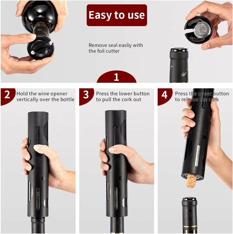 Kitchen & Dining |  Electric Wine Opener Set, Automatic Corkscrew For Wine Bottles With Foil Cutter Vacuum Stopper, Battery Operated Cordless Black Wine Opener For Wine Lovers Kitchen Home Bar Home Decor & Cleaning ESCLAP