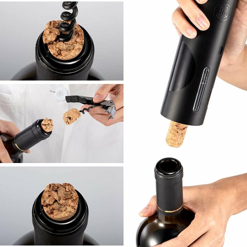 Kitchen & Dining |  Electric Wine Opener Set, Automatic Corkscrew For Wine Bottles With Foil Cutter Vacuum Stopper, Battery Operated Cordless Black Wine Opener For Wine Lovers Kitchen Home Bar Home Decor & Cleaning ESCLAP