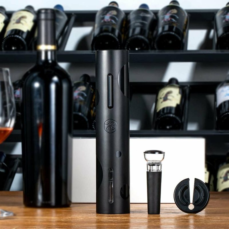 Kitchen & Dining |  Electric Wine Opener Set, Automatic Corkscrew For Wine Bottles With Foil Cutter Vacuum Stopper, Battery Operated Cordless Black Wine Opener For Wine Lovers Kitchen Home Bar Home Decor & Cleaning ESCLAP