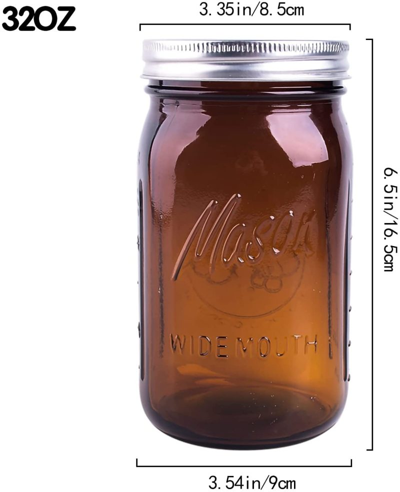 Kitchen & Dining |  Eleganttime Amber Glass Mason Jars 32 Oz Wide Mouth With Airtight Lids And Bands 6 Pack Large Glass Canning Mason Jars With Lids Quart Wide Mason Jars,Great For Canning Jar Pickle Fermenting Jam Jar Cookware Cookware