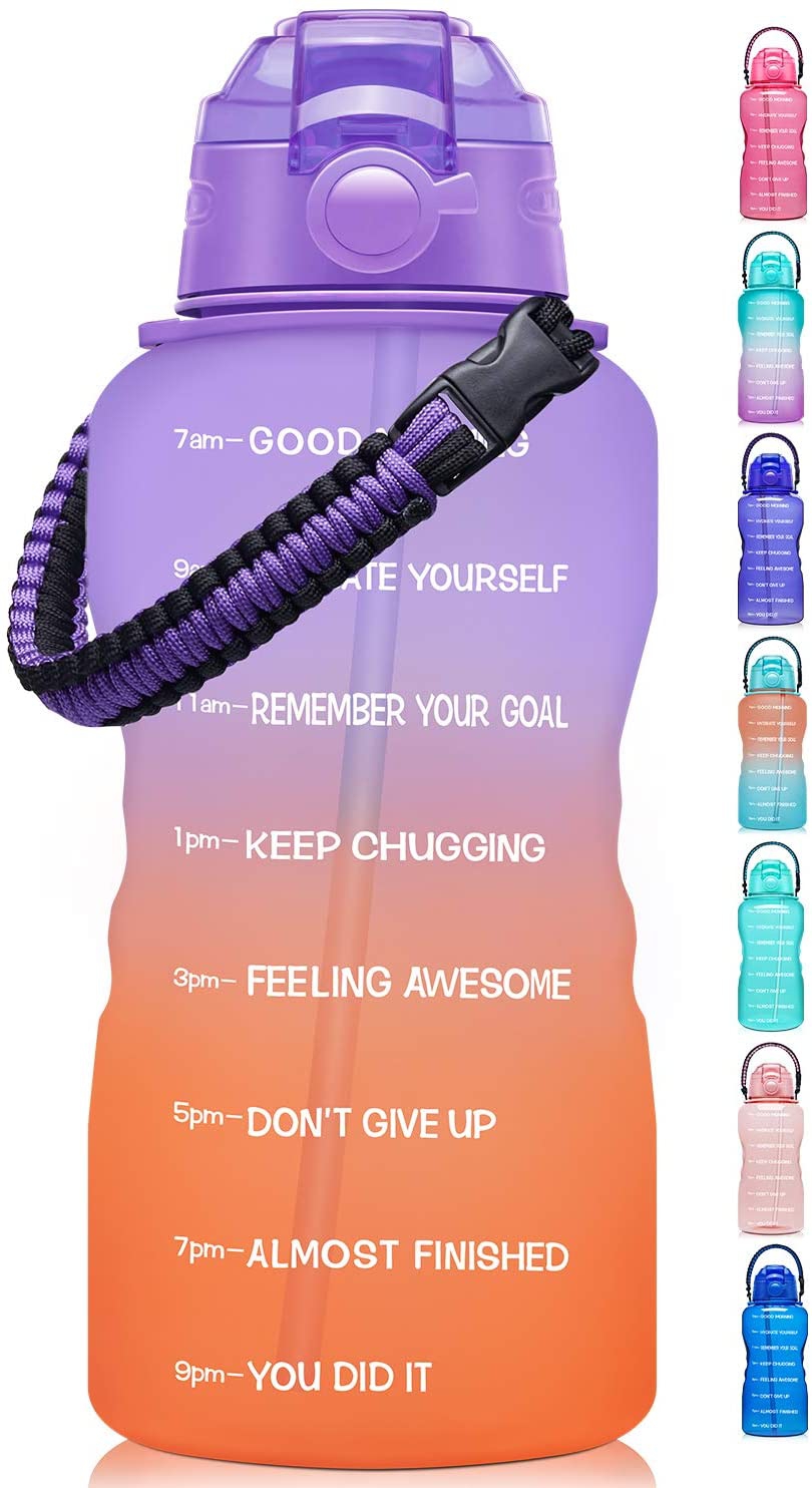 Kitchen & Dining |  Fidus Large Half Gallon/64Oz Motivational Water Bottle With Paracord Handle & Removable Straw – Bpa Free Leakproof Water Jug With Time Marker To Ensure You Drink Enough Water Daily Home Decor & Cleaning A5-Purple/Coral Gradient