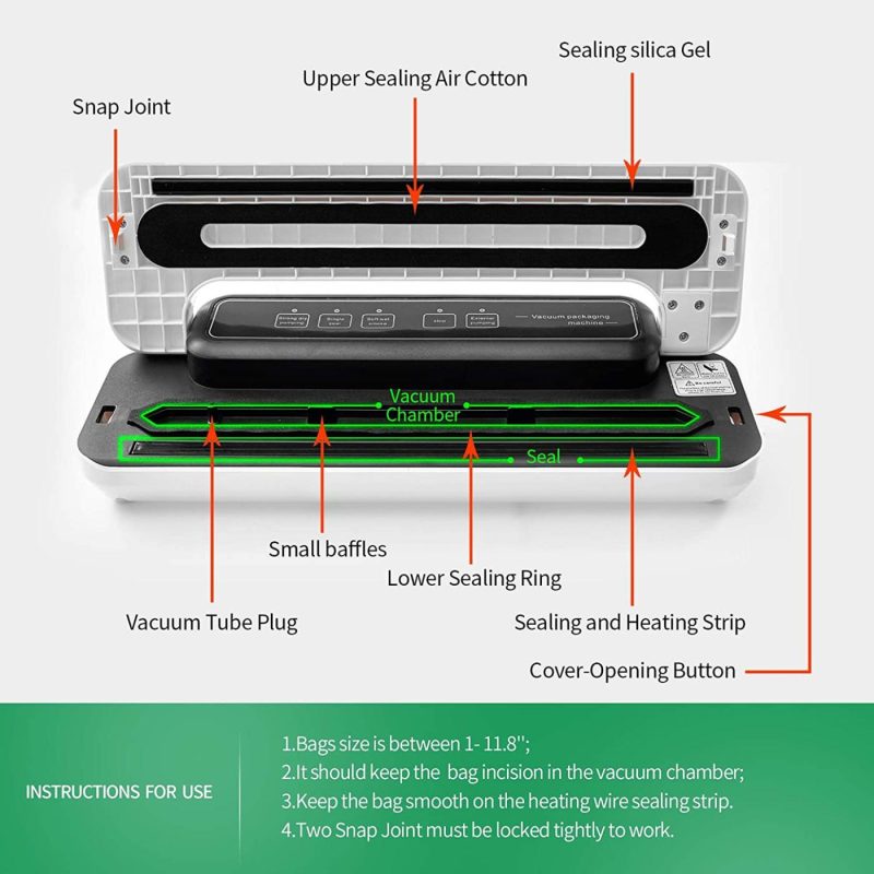 Kitchen & Dining |  Food Saver Vacuum Sealer Packing Machines For Sous Vide Food And Meat Preservation Freshness Automatic Vacuum Air Sealing System With Dry And Wet Modes,Led Indicator Lights,External Pumping,Accessory Hose Home Decor & Cleaning Kitchen & Dining