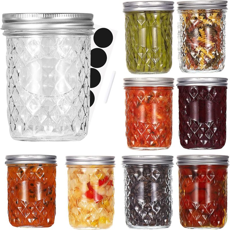 Kitchen & Dining |  Fruiteam 16 Oz 8 Pack Mason Jars With Lids And Bands, Quilted Crystal Jars, Glass Canning Jars, Pint Jars Ideal For Honey, Wedding Favors, Shower Favors, Tomato Based Juices & Sauces Cookware 8