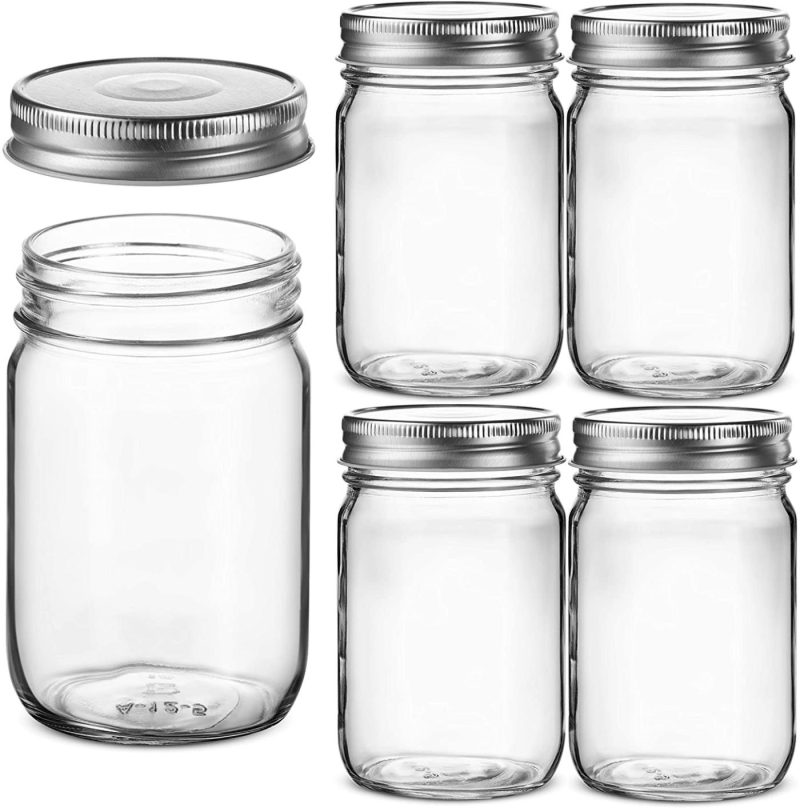 Kitchen & Dining |  Glass Regular Mouth Mason Jars, Glass Jars With Silver Metal Airtight Lids For Meal Prep, Food Storage, Canning, Drinking, Overnight Oats, Jelly, Dry Food, Spices, Salads, Yogurt (5 Pack) (8 Ounce) Cookware Cookware