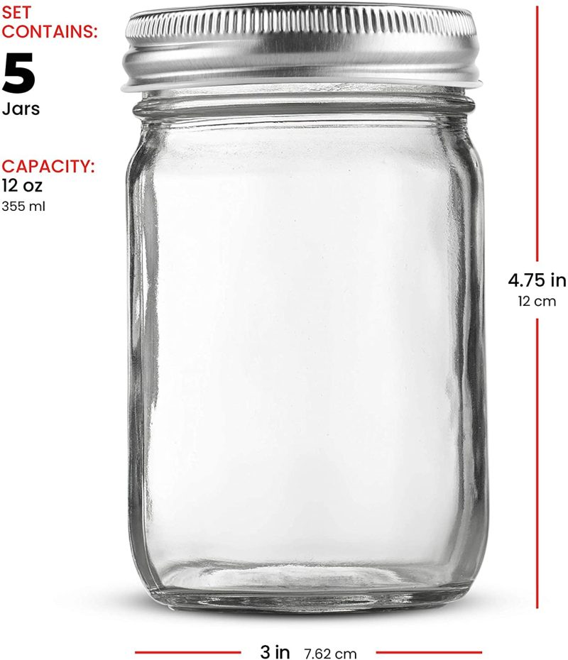 Kitchen & Dining |  Glass Regular Mouth Mason Jars, Glass Jars With Silver Metal Airtight Lids For Meal Prep, Food Storage, Canning, Drinking, Overnight Oats, Jelly, Dry Food, Spices, Salads, Yogurt (5 Pack) (8 Ounce) Cookware Cookware