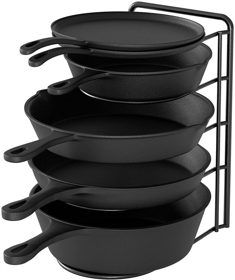 Kitchen & Dining |  Heavy Duty Pan Organizer Rack For Cabinet, Pot Lid Holder, Kitchen Organization & Storage For Cast Iron Skillet, Bakeware, Cutting Board – No Assembly Required Home Decor & Cleaning black