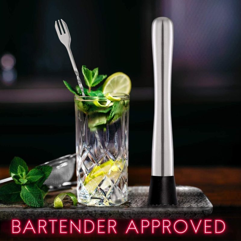 Kitchen & Dining |  Hiware 10 Inch Stainless Steel Cocktail Muddler And Mixing Spoon Home Bar Tool Set – Create Delicious Mojitos And Other Fruit Based Drinks Home Decor & Cleaning HIWARE