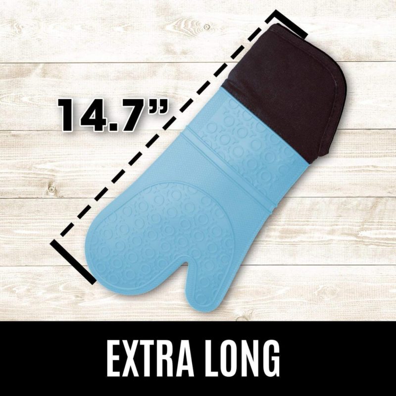 Kitchen & Dining |  Homwe Extra Long Professional Silicone Oven Mitt, Oven Mitts With Quilted Liner, Heat Resistant Pot Holders, Flexible Oven Gloves Home Decor & Cleaning Aqua