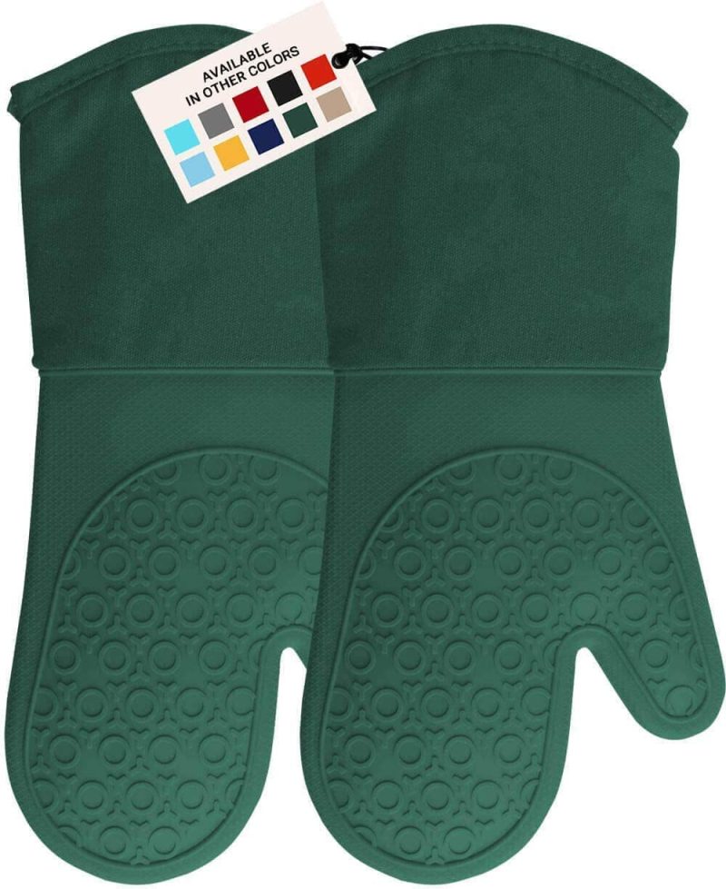 Kitchen & Dining |  Homwe Extra Long Professional Silicone Oven Mitt, Oven Mitts With Quilted Liner, Heat Resistant Pot Holders, Flexible Oven Gloves Home Decor & Cleaning Aqua