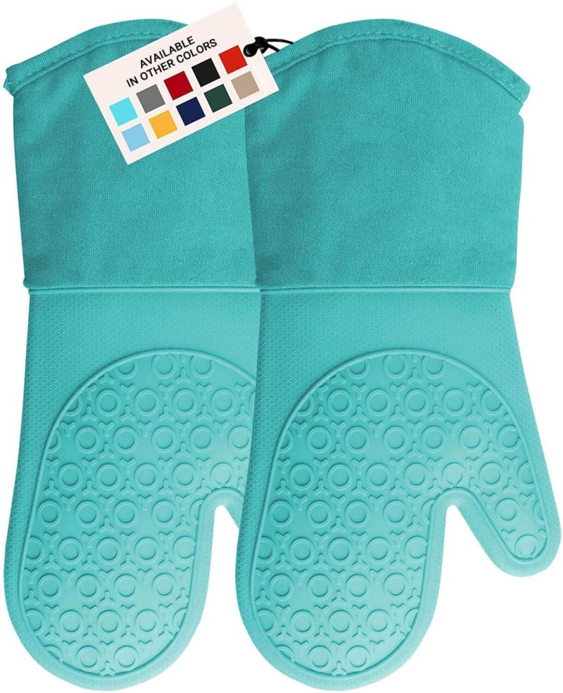 Kitchen & Dining |  Homwe Extra Long Professional Silicone Oven Mitt, Oven Mitts With Quilted Liner, Heat Resistant Pot Holders, Flexible Oven Gloves Home Decor & Cleaning Aqua