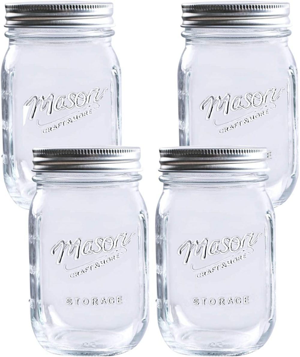 Kitchen & Dining |  Hovico Mason Jars 17 Oz With Regular Lids And Bands, Ideal For Jam,Dishwasher Safe Mason Jar For Fermenting, Kombucha, Kefir, Storing And Canning Uses, Clear- Set Of 4 (Type A) Cookware Cookware