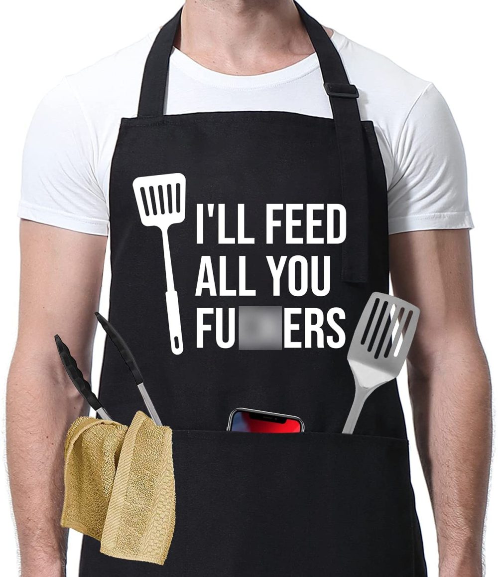 Kitchen & Dining |  I’Ll Feed All You – Funny Aprons For Men, With 3 Pockets – Dad Gifts, Gifts For Men – Christmas, Thanksgiving, Birthday Gifts For Husband, Dad, Wife, Mom – Miracu Cooking Grilling Bbq Chef Apron Home Decor & Cleaning Kitchen & Dining