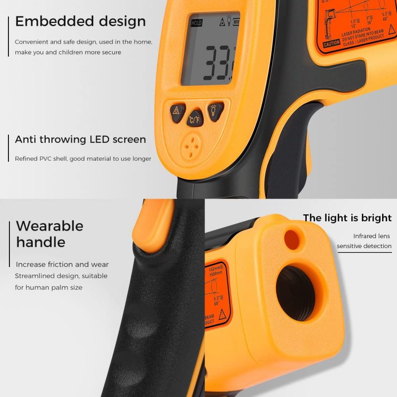 Kitchen & Dining |  Infrared Thermometer, Digital Ir Laser Thermometer Temperature Gun -26°F~1022°F (-32°C～550°C) Temperature Probe Cooking/Air/Refrigerator – Meat Thermometer Included -Non Body Thermometer Home Brewing & Wine Making Home Brewing & Wine Making