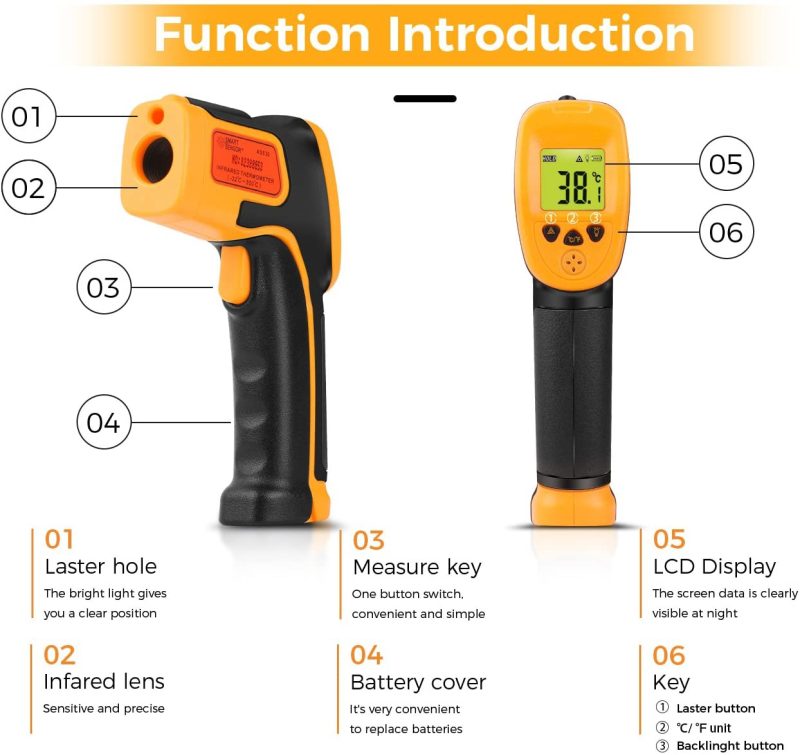 Kitchen & Dining |  Infrared Thermometer, Digital Ir Laser Thermometer Temperature Gun -26°F~1022°F (-32°C～550°C) Temperature Probe Cooking/Air/Refrigerator – Meat Thermometer Included -Non Body Thermometer Home Brewing & Wine Making Home Brewing & Wine Making