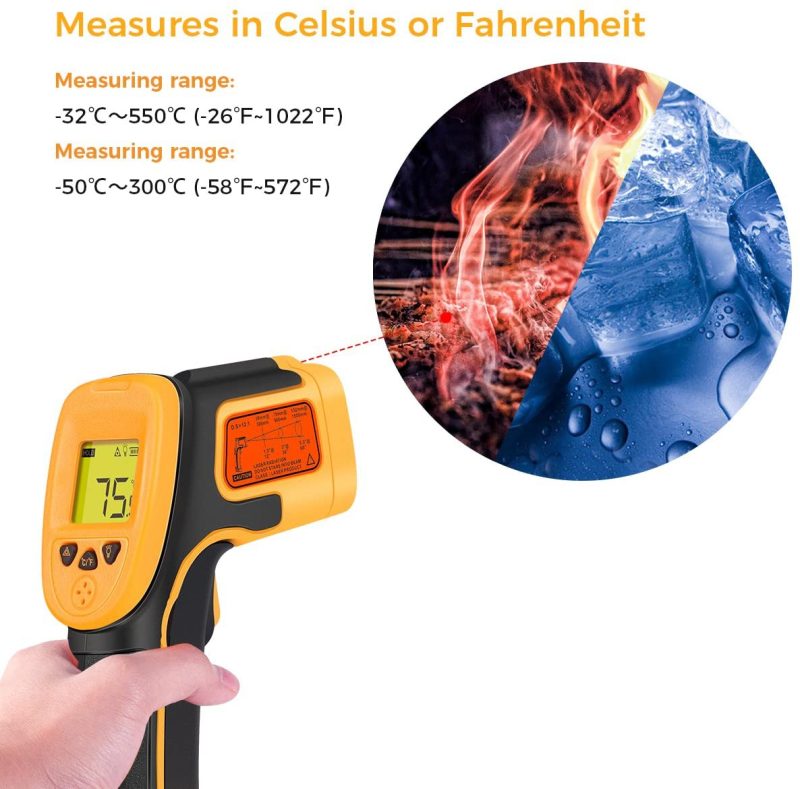 Kitchen & Dining |  Infrared Thermometer, Digital Ir Laser Thermometer Temperature Gun -26°F~1022°F (-32°C～550°C) Temperature Probe Cooking/Air/Refrigerator – Meat Thermometer Included -Non Body Thermometer Home Brewing & Wine Making Home Brewing & Wine Making