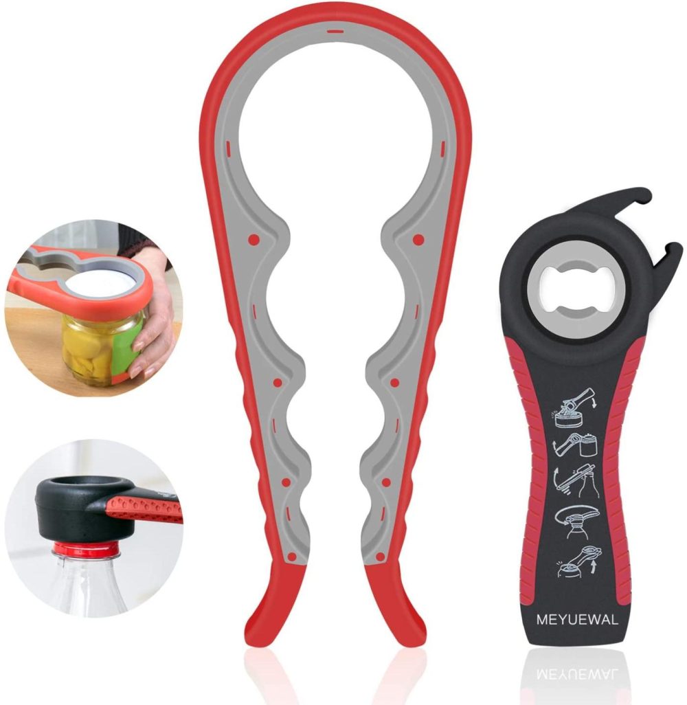 Kitchen & Dining |  Jar Opener, 5 In 1 Multi Function Can Opener Bottle Opener Kit With Silicone Handle Easy To Use For Children, Elderly And Arthritis Sufferers (Apple Red） Home Decor & Cleaning Apple Red