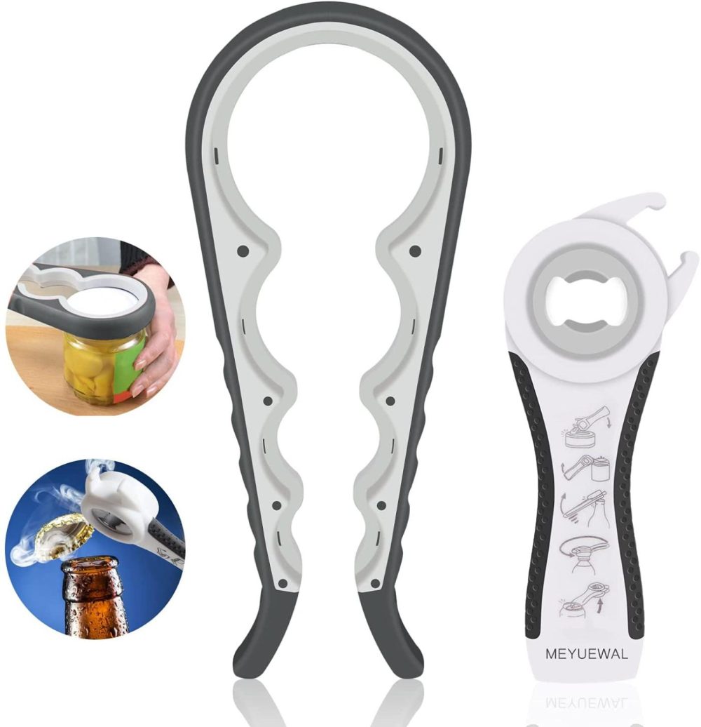 Kitchen & Dining |  Jar Opener, 5 In 1 Multi Function Can Opener Bottle Opener Kit With Silicone Handle Easy To Use For Children, Elderly And Arthritis Sufferers… (White) Home Decor & Cleaning Kitchen & Dining